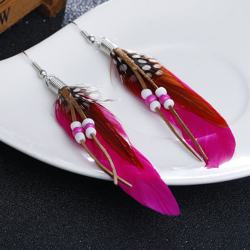 Wholesale Bohemian Tassel Feather Earrings